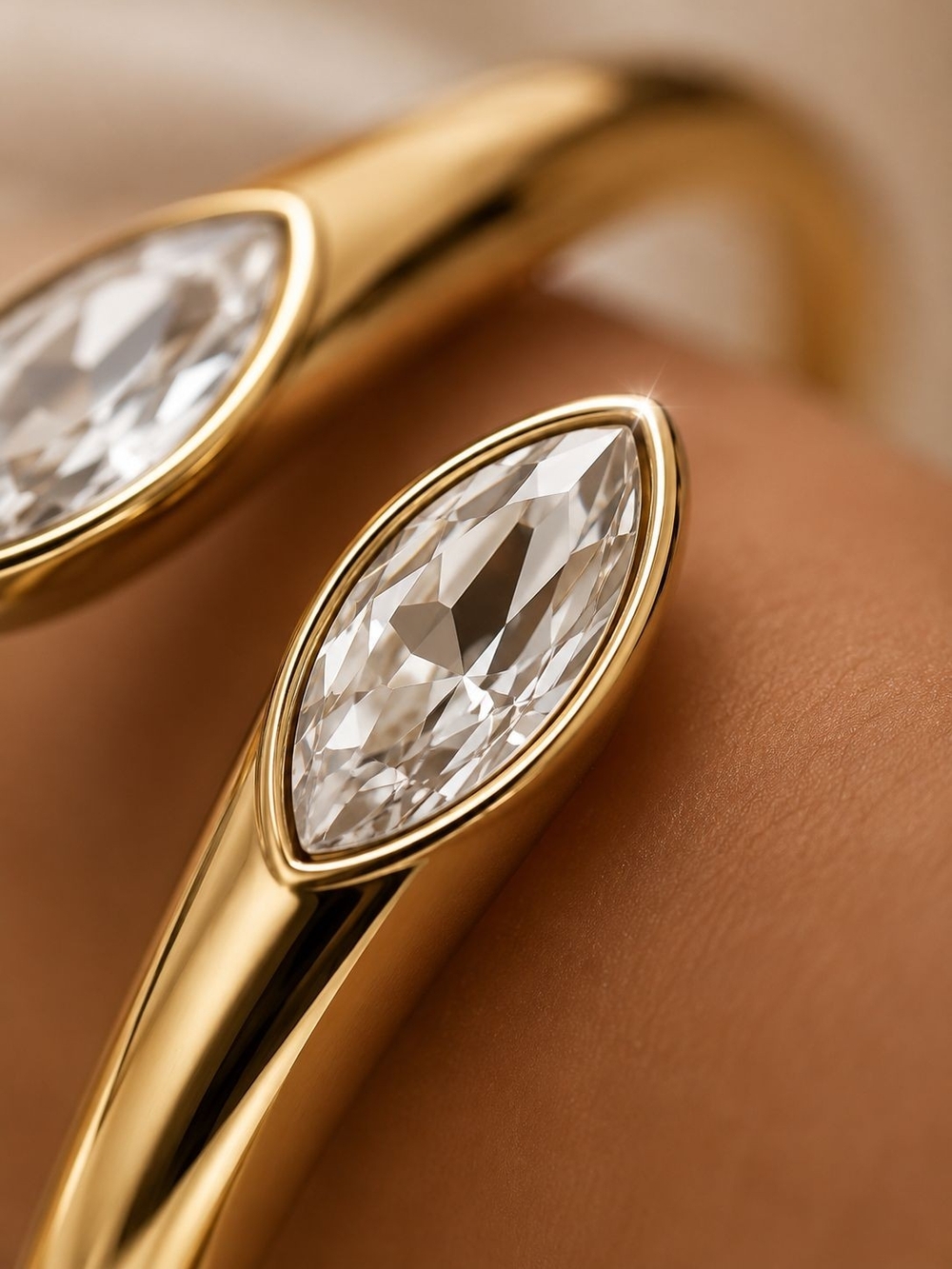 Gold Tone Crystal Terminated Cuff Bracelet - Picture 5 of 9